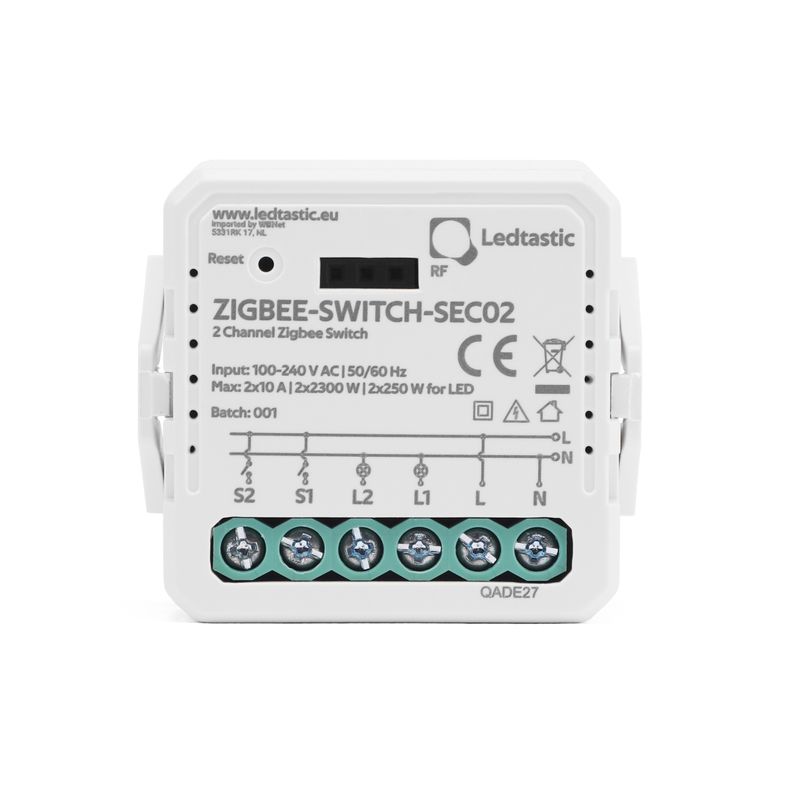 Ledtastic ZIGBEE-SWITCH-SEC02 dubbele schakelaar - Zigbee 3.0