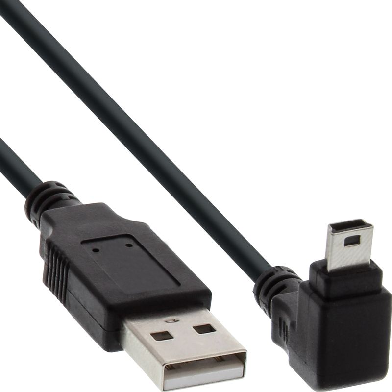 InLine 34203 USB-Type-A-naar-USB-Mini-B-kabel met haakse stekker - 0,3 meter - USB 2.0 - zwart