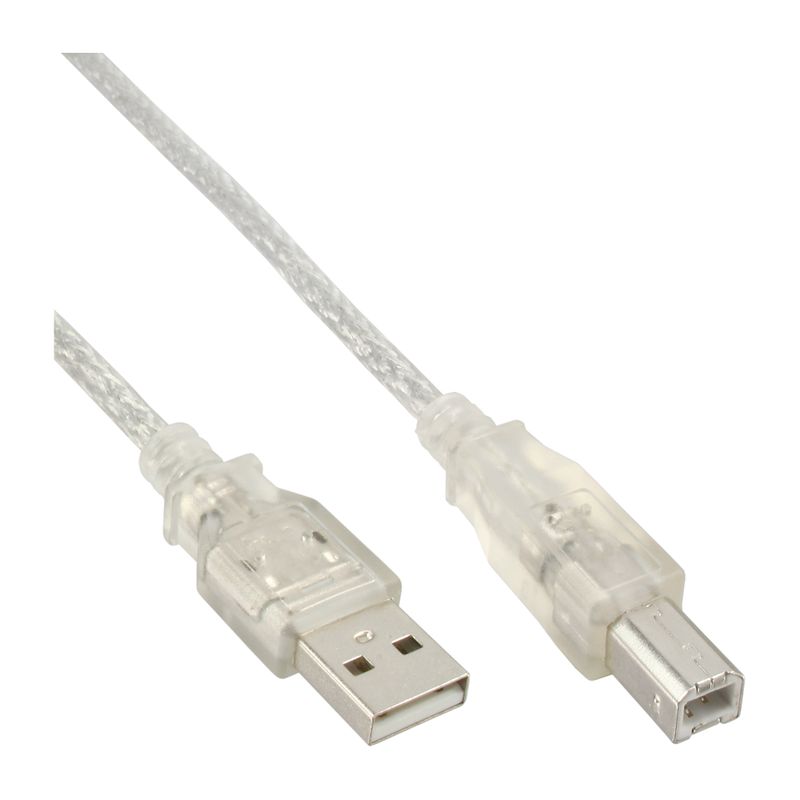 InLine 34555T USB-Type-A-naar-USB-Type-B-kabel - 5 meter - USB 2.0 - transparant