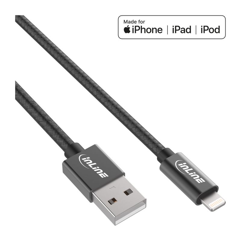 InLine 31411B USB-Type-A-naar-Lightning-kabel - 1 meter - USB 2.0 - zwart