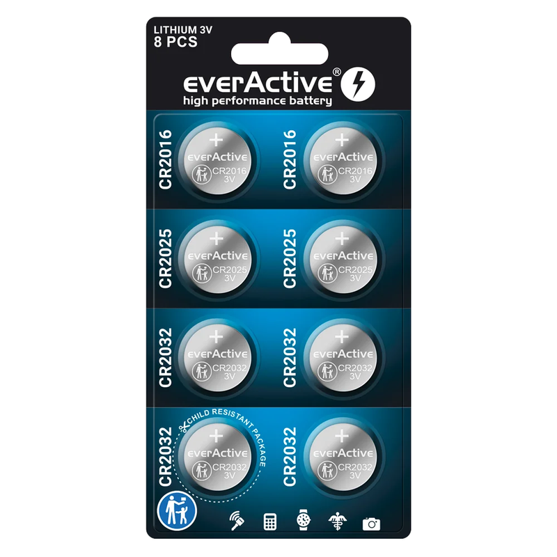 everActive CRMIX8BL lithiumbatterijenset - CR2032 - 4 stuks + CR2025 - 2 stuks + CR2016 - 2 stuks
