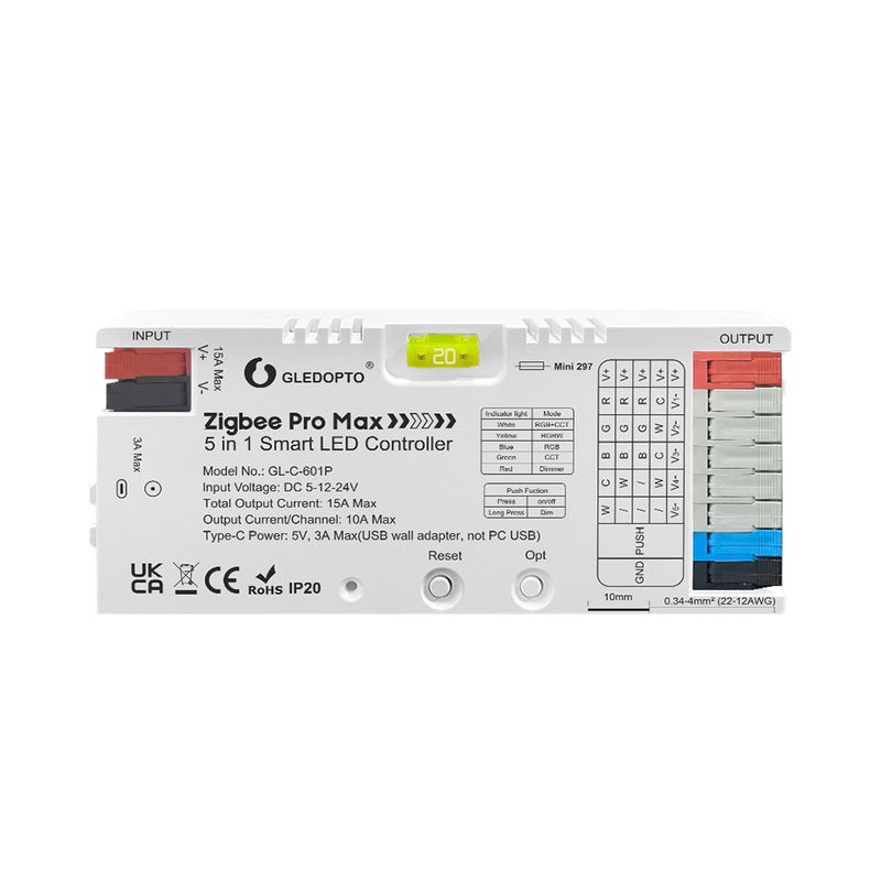 GLEDOPTO GL-C-601P ledcontroller - 5-in-1 - Zigbee 3.0 en 2,4 GHz RF