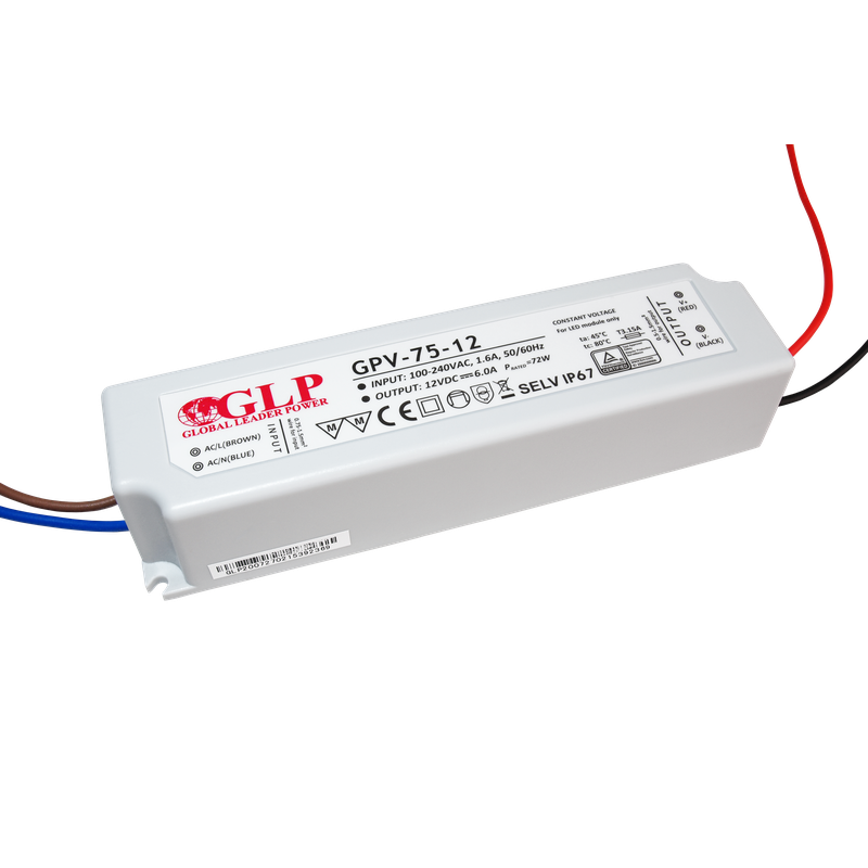 Global Leader Power GPV-75-12 spanningsgestuurde ledvoeding - 12 volt - 6 ampère - 72 watt