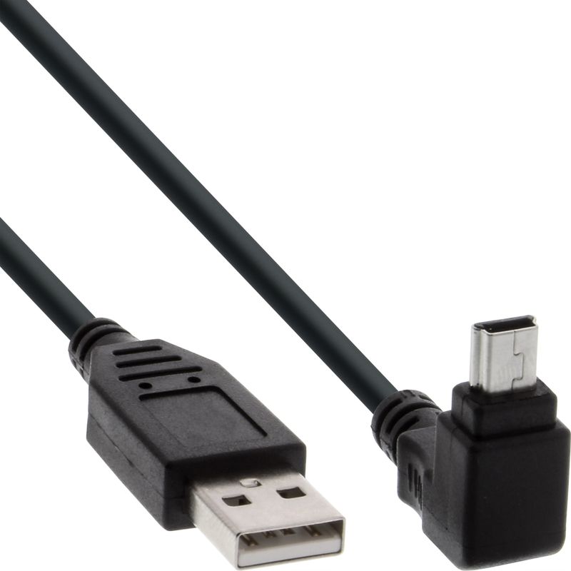 InLine 34105 USB-Type-A-naar-USB-Mini-B-kabel met haakse stekker - 0,5 meter - USB 2.0 - zwart