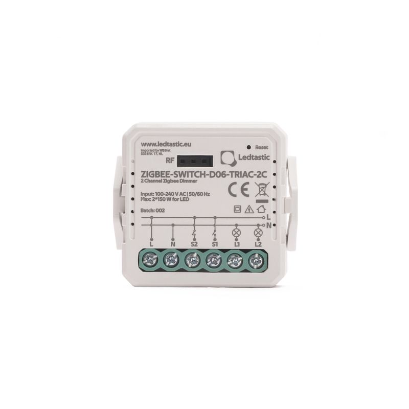 Ledtastic ZIGBEE-SWITCH-D06-TRIAC-2C dubbele dimmer - Zigbee 3.0